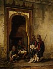 Stanislaus Von Chlebowski Canvas Paintings - Bazouks in a Doorway